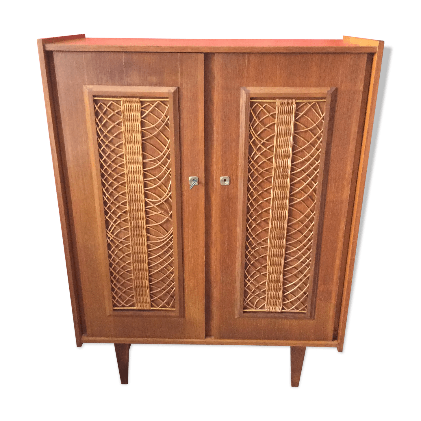 Armoire vintage bois et croisillons en rotin Selency