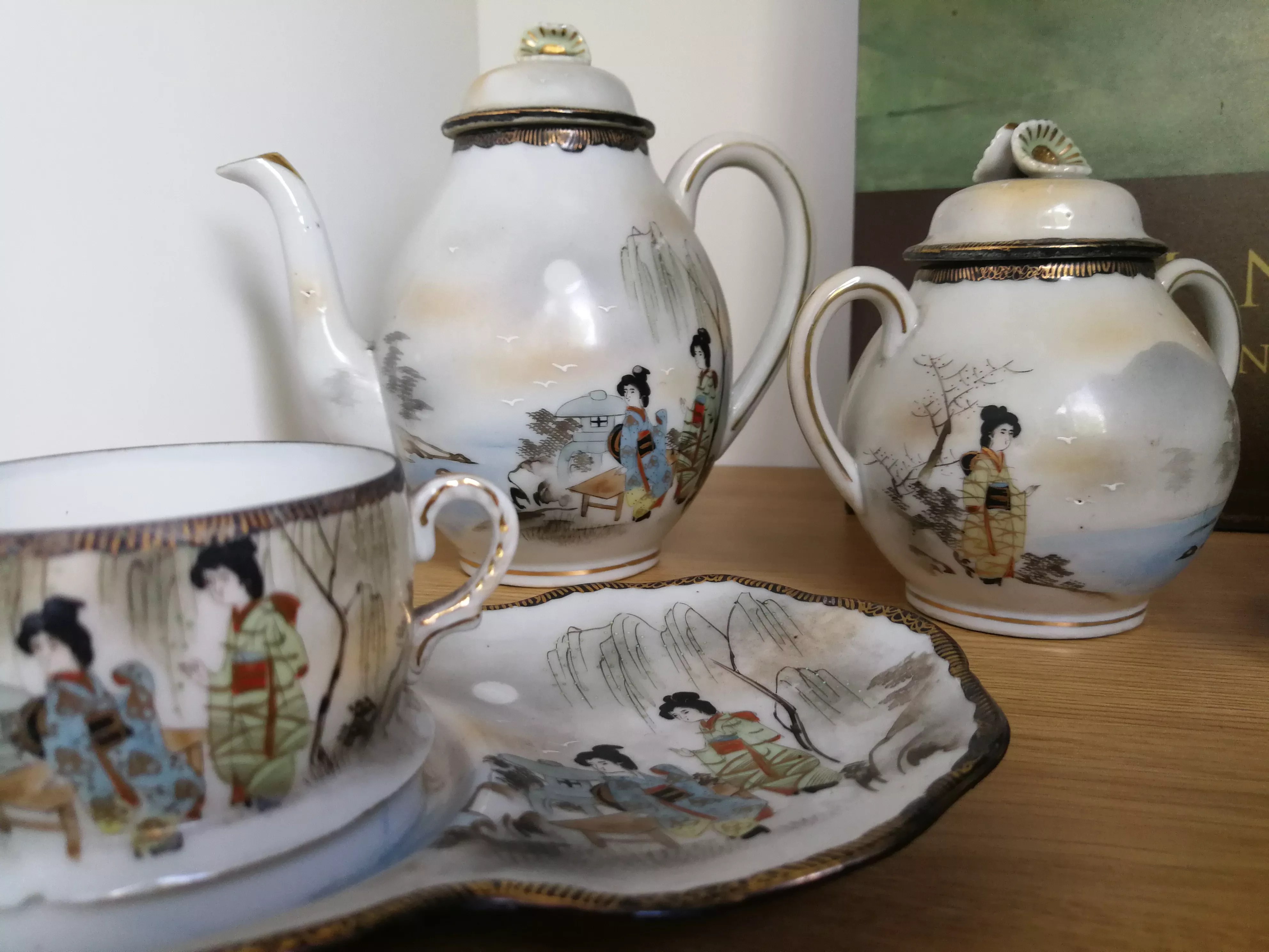 Japanese kutani tashiro eggshell porcelain tea set Selency