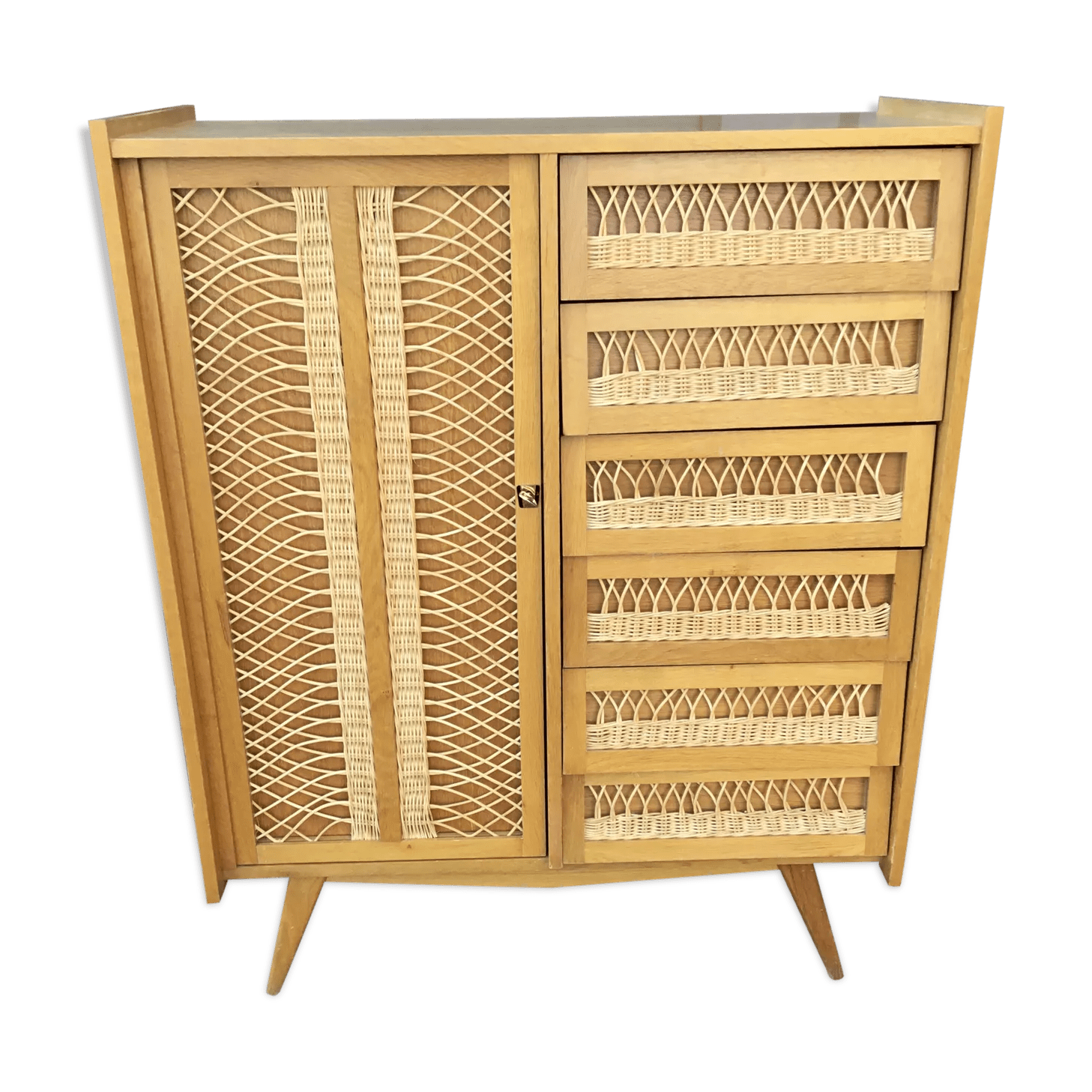 Armoire vintage chêne et osier Selency