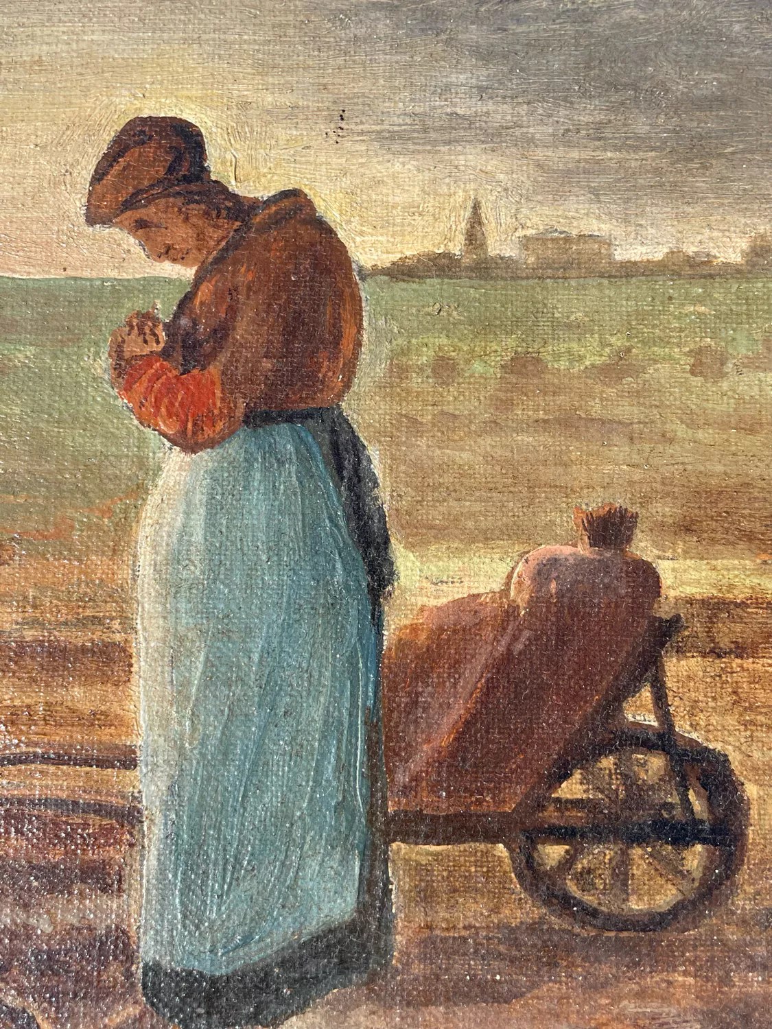 Tableau peinture étude de l’angelus de millet fin xixe, début xxe Selency