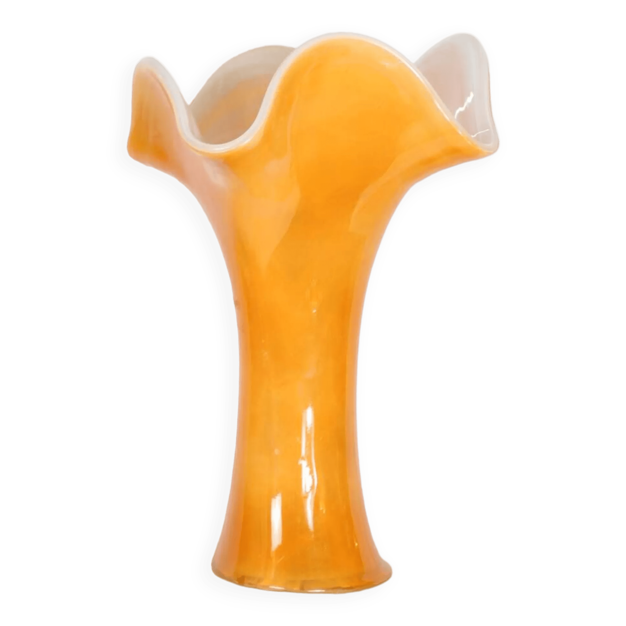 GRAND VASE EN VERRE ORANGE ARTISANAL Selency
