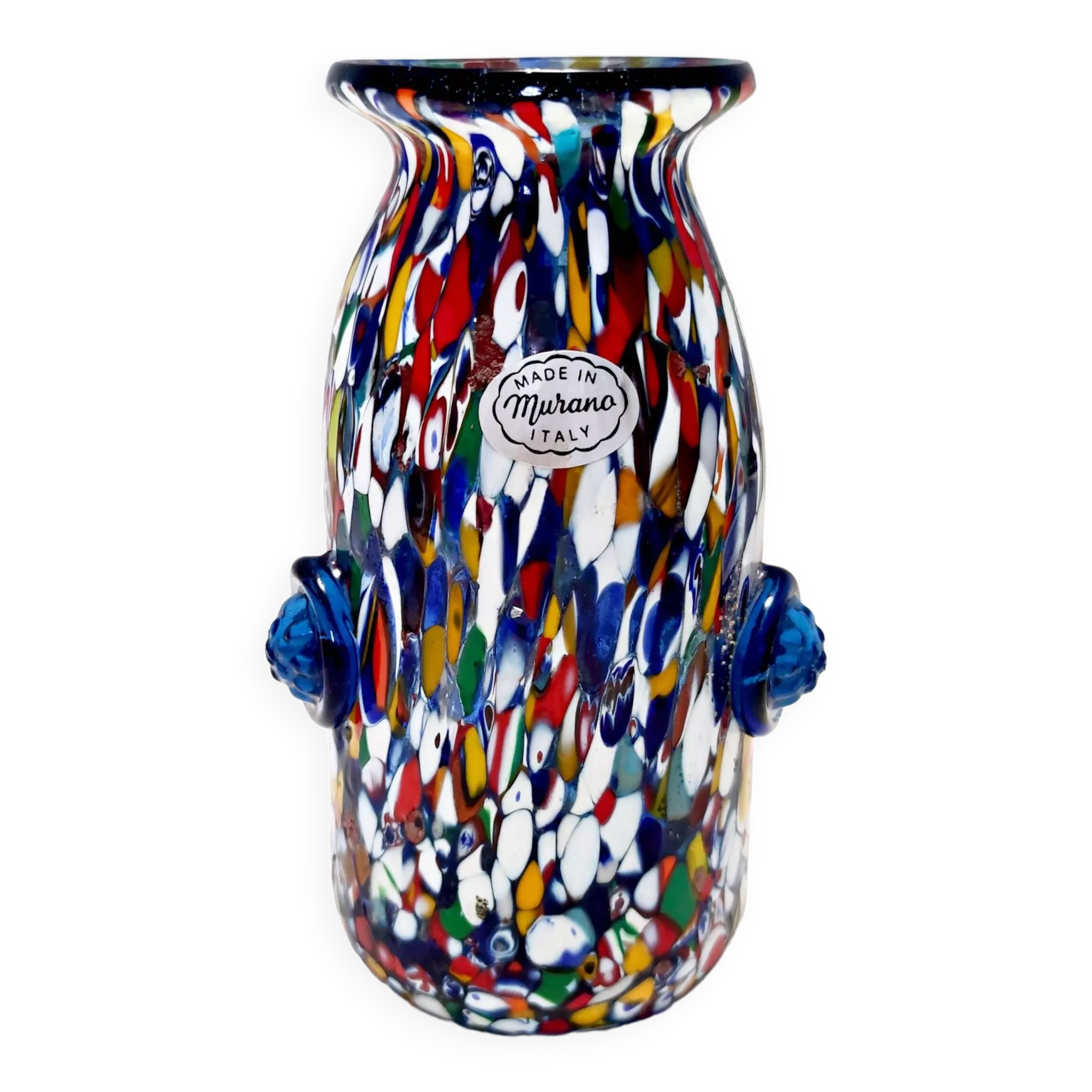 Vase Vintage en Verre de Murano Attribué à Fratelli Toso avec Murrines