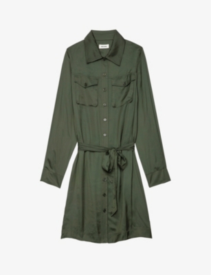 Zadig & Voltaire Rack Satin Shirt Dress In Kaki ModeSens