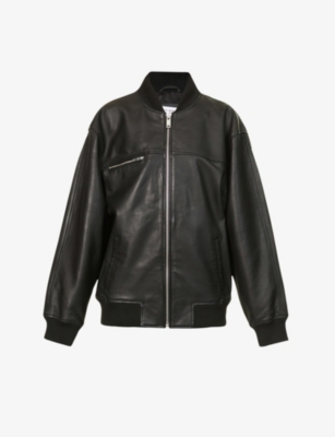 Musier Paris Kylian Oversized Leather Bomber Jacket In Black ModeSens