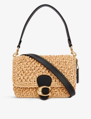 Coach Soft Tabby Woven Straw And Leather Shoulder Bag In Black ModeSens