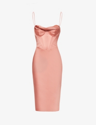 House Of Cb Myrna Corset Satin Midi Dress In Pink ModeSens