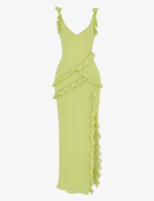 House Of Cb Pixie Ruffled Mesh Maxi Dress In Lime ModeSens