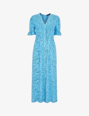 Whistles Spotted Dot Shirred Midi Dress In Blue/multi ModeSens