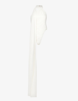 House Of Cb Farrah Halter Neck Satin Bodysuit In Ivory ModeSens