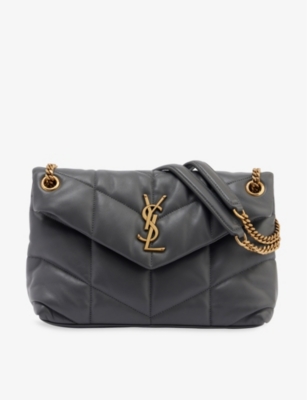 Saint Laurent Puffer Small Leather Shoulder Bag In Storm/gold ModeSens