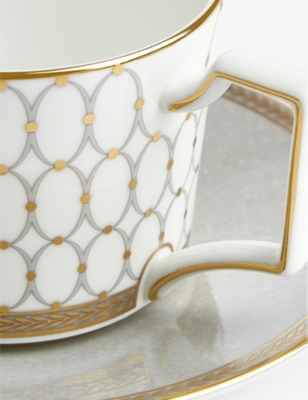 Wedgwood Renaissance Gold Bone China Teacup And Saucer Set Of Two