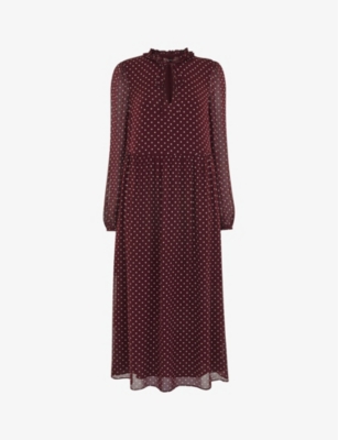 WHISTLES Polka dotprint frilltrim woven midi dress