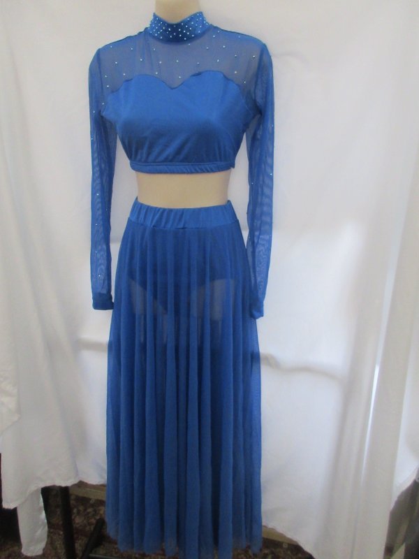 Custom Dark Blue Long Skirt Lyrical Contemporary Dance Costume Small