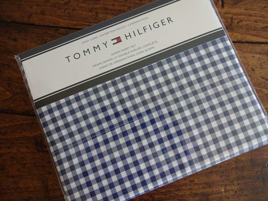 TOMMY HILFIGER NAVY Blue WHITE CHECKED QUEEN SHEET Set 4PC 766195313003