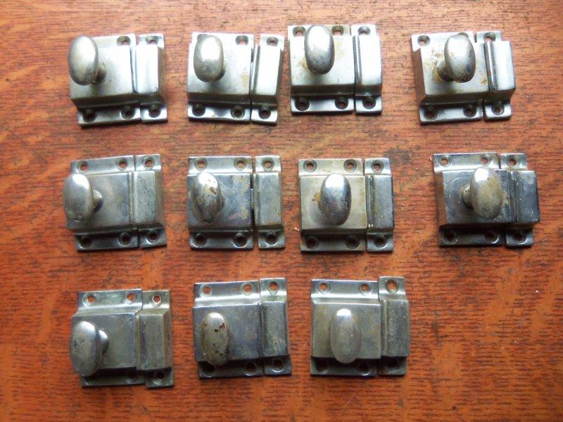 Eleven Antique Vintage Nickel Plated Victorian Hoosier Latches