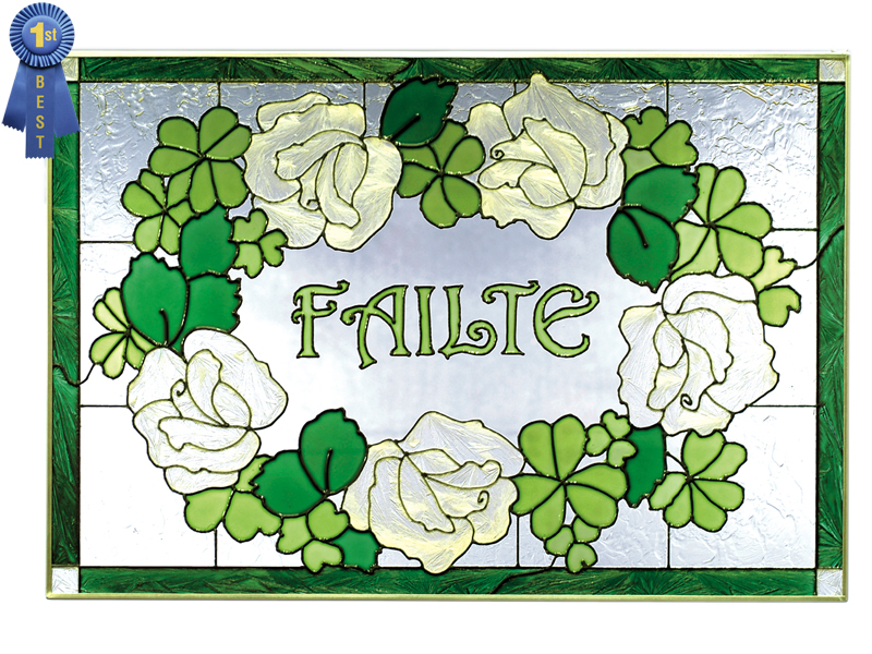 Failte, Irish Horizontal Stained Glass Panel Irish and