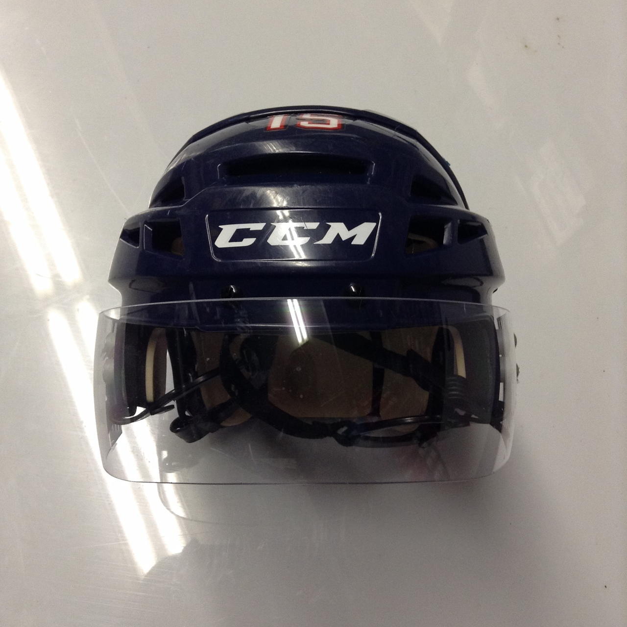 CCM VECTOR VO8 PRO STOCK HOCKEY HELMET NAVY BLUE SMALL AHL WOLF PACK