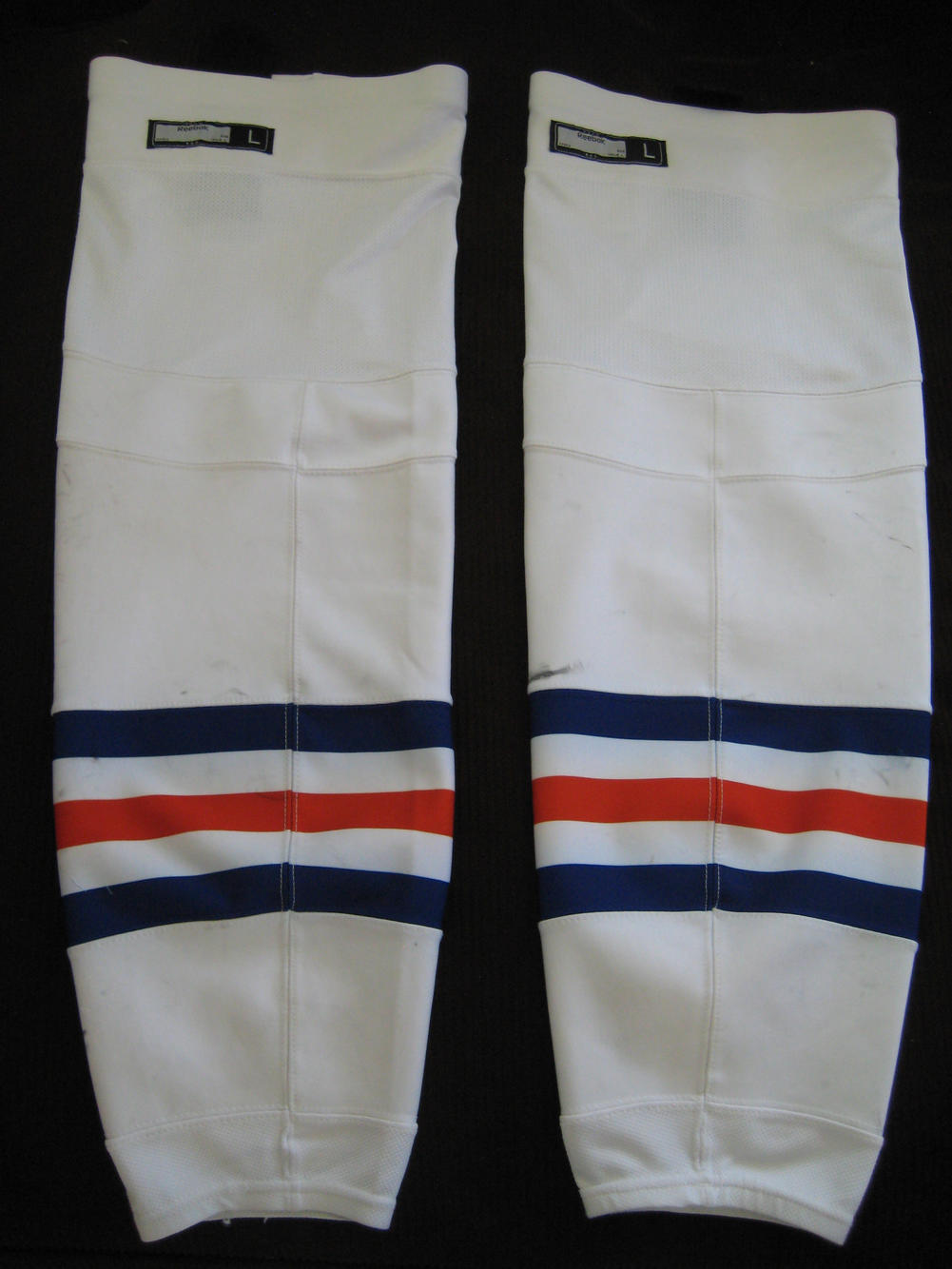 REEBOK CCM Edge Pro Stock Hockey Socks White Edmonton Oilers VELCRO