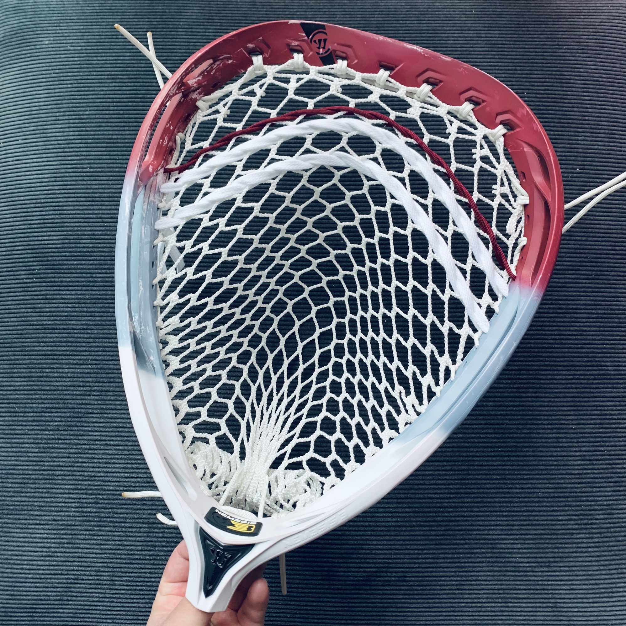 Dyed New Warrior Nemesis 3 w/ 12D The Mesh Dynasty Goalie Head Nemi III Maroon Silver Grey