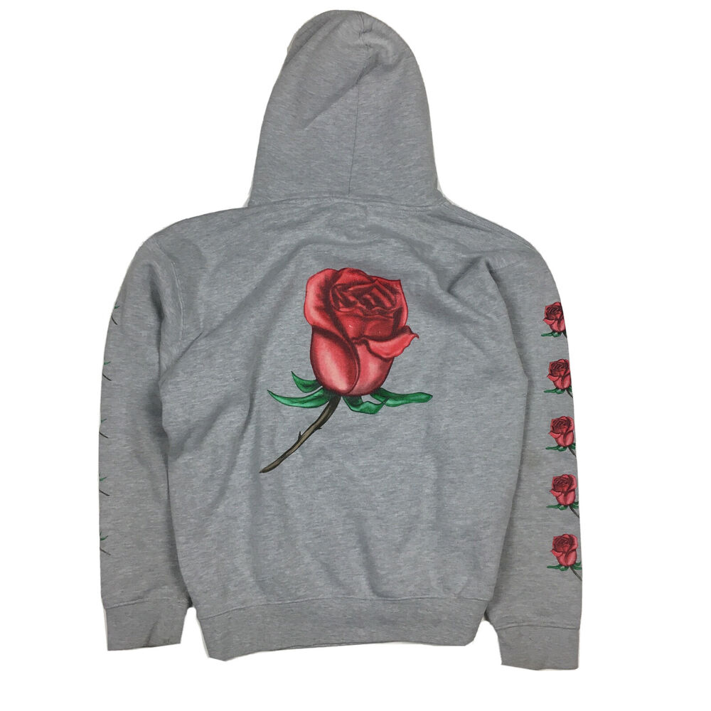 OBEY Rose Old English Text Graphic Pullover Hoodie Sweatshirt Gray