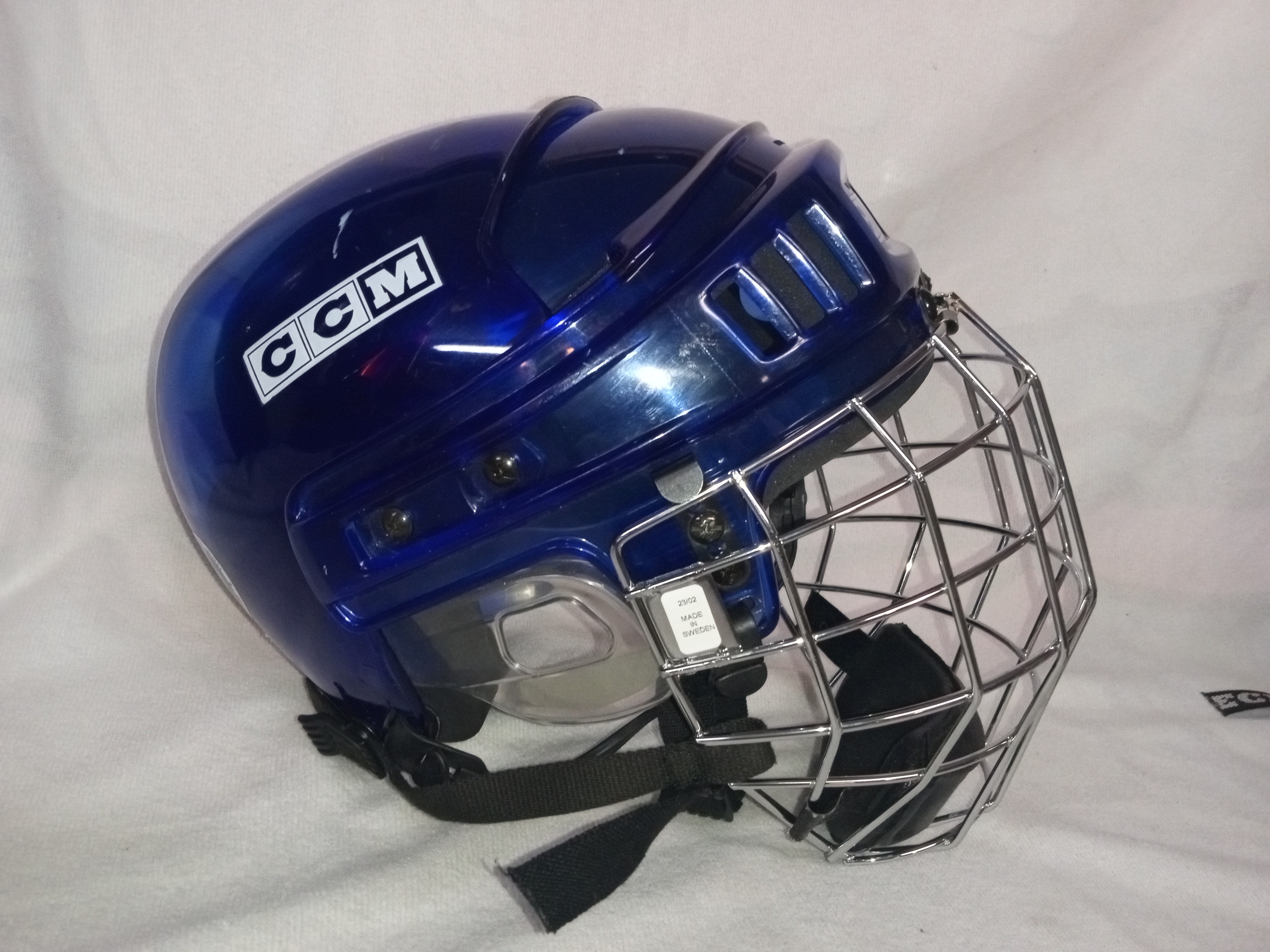 CCM HT2 XRay Hockey Helmet CLEAR Blue Chrome Cage Size medium