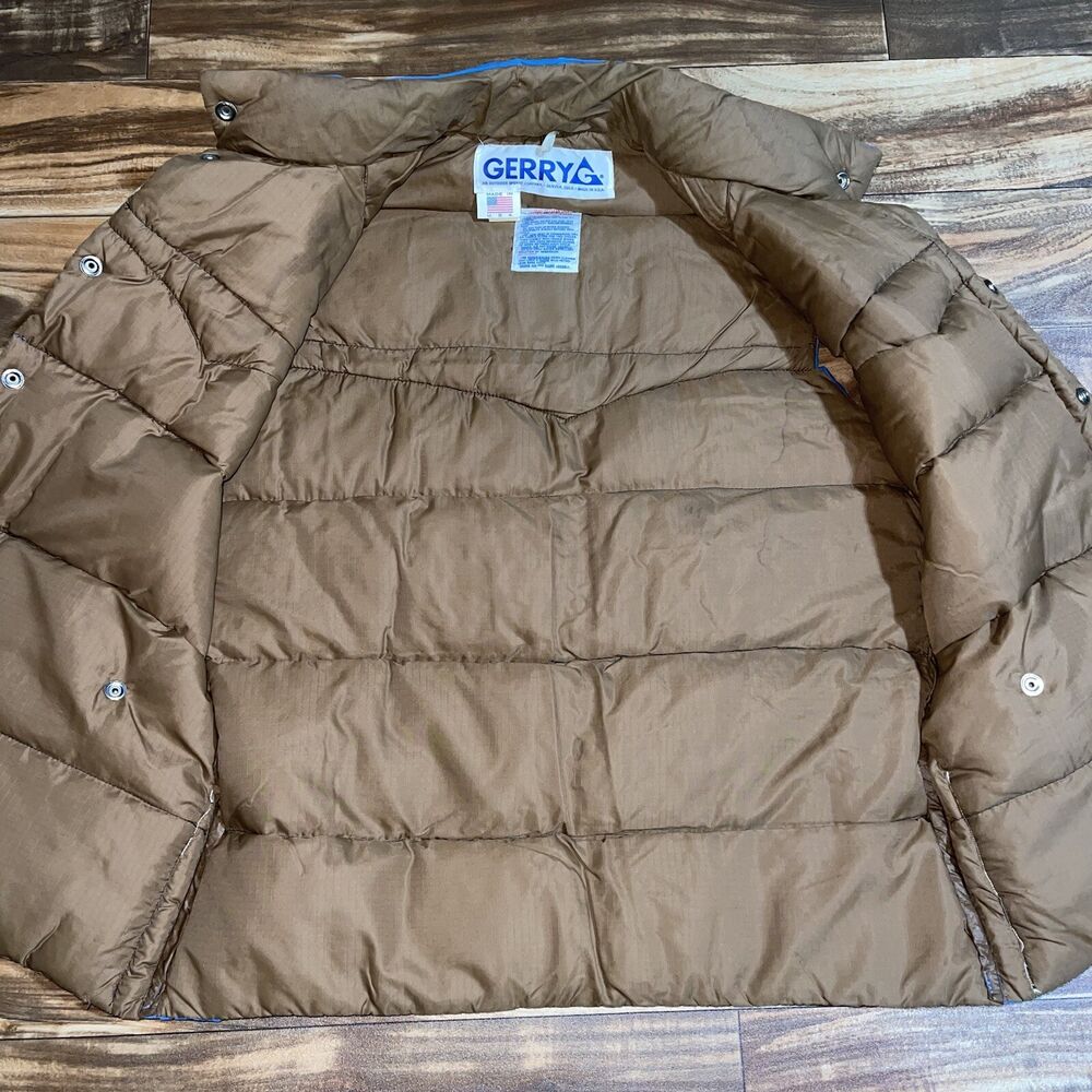Vintage Gerry Leather Down Puffer Ski Hiking Two Tone Vest Yoke USA