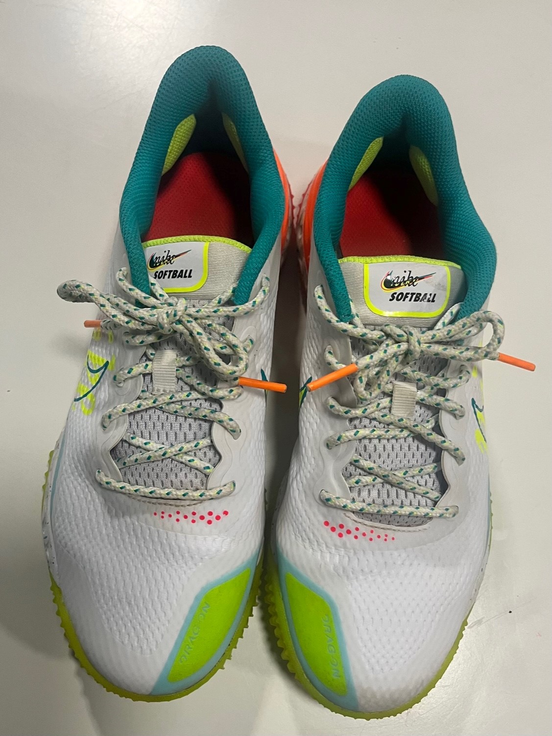 Nike Alpha Huarache Elite 3 Softball Turfs White Orange Turbo Green CU8403102 Women's 9 pre