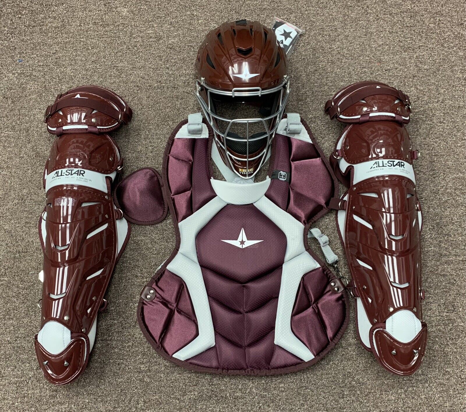 All Star System 7 Adult 16+ Catchers Gear Set NOCSAE CKCCPRO1 Maroon SidelineSwap