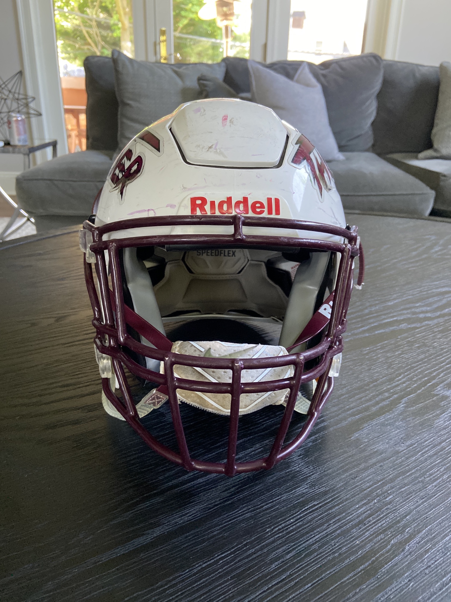 Used Medium White and Maroon Riddell SpeedFlex Helmet SidelineSwap