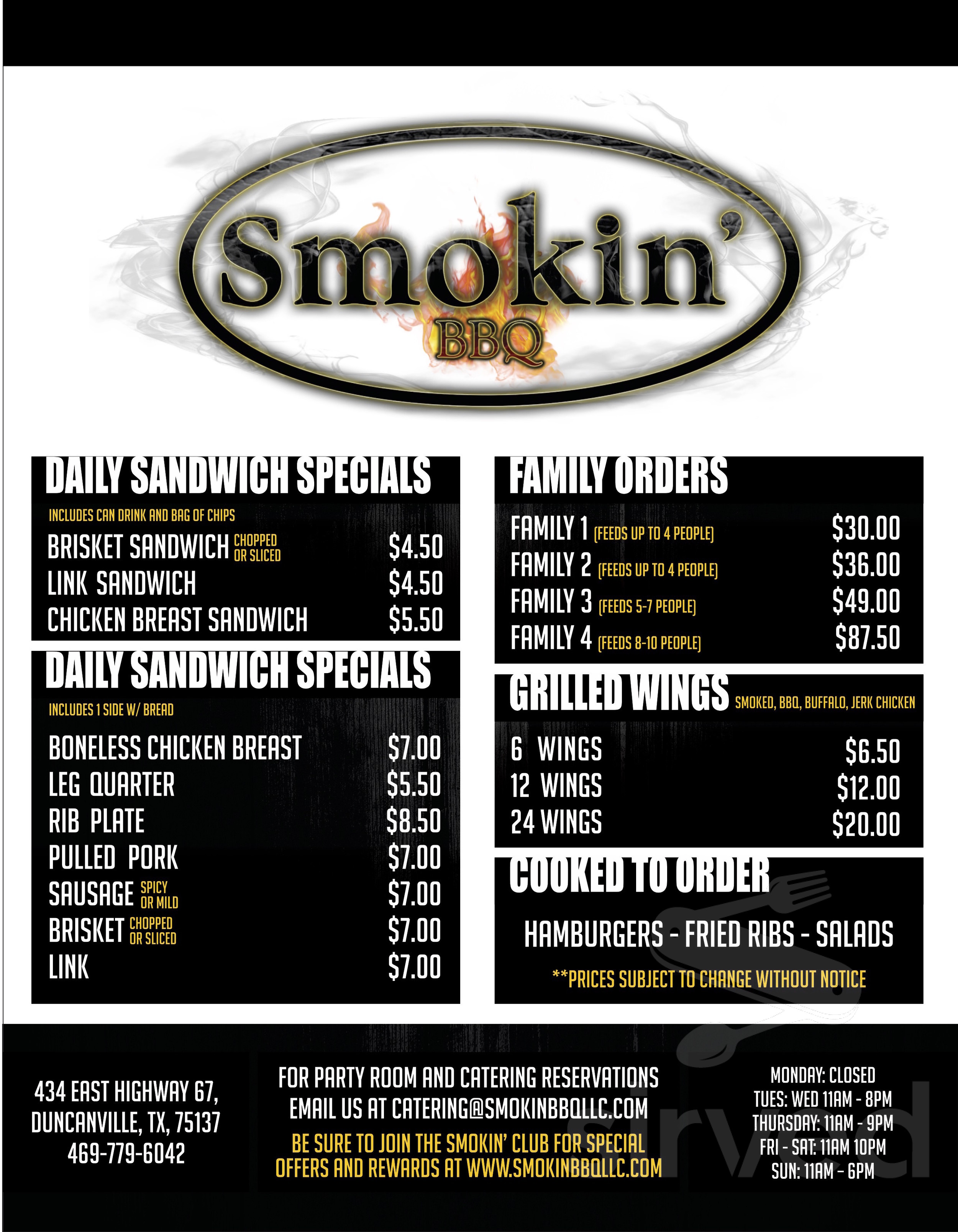 Smokin' BBQ menus in Duncanville, Texas, United States