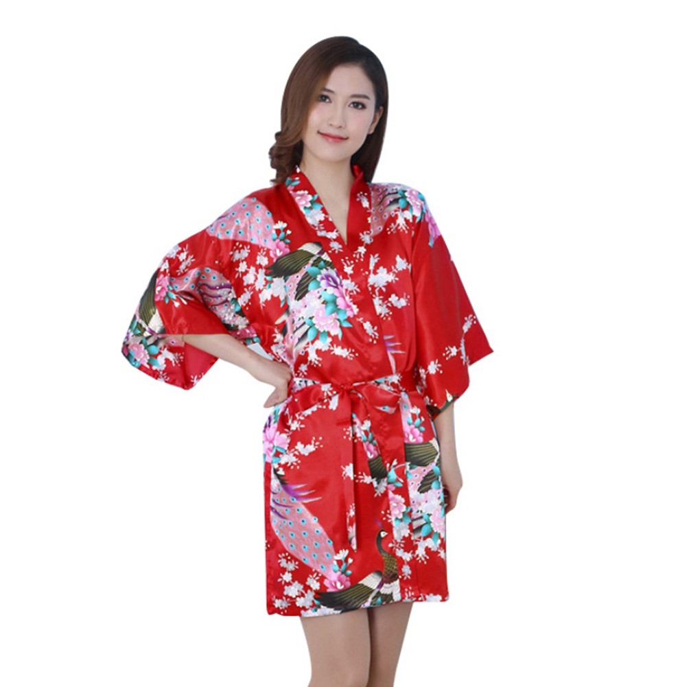 Women's SILK Sexy Peacock Kimono Robes Gown Bathrobe Babydoll Lingerie