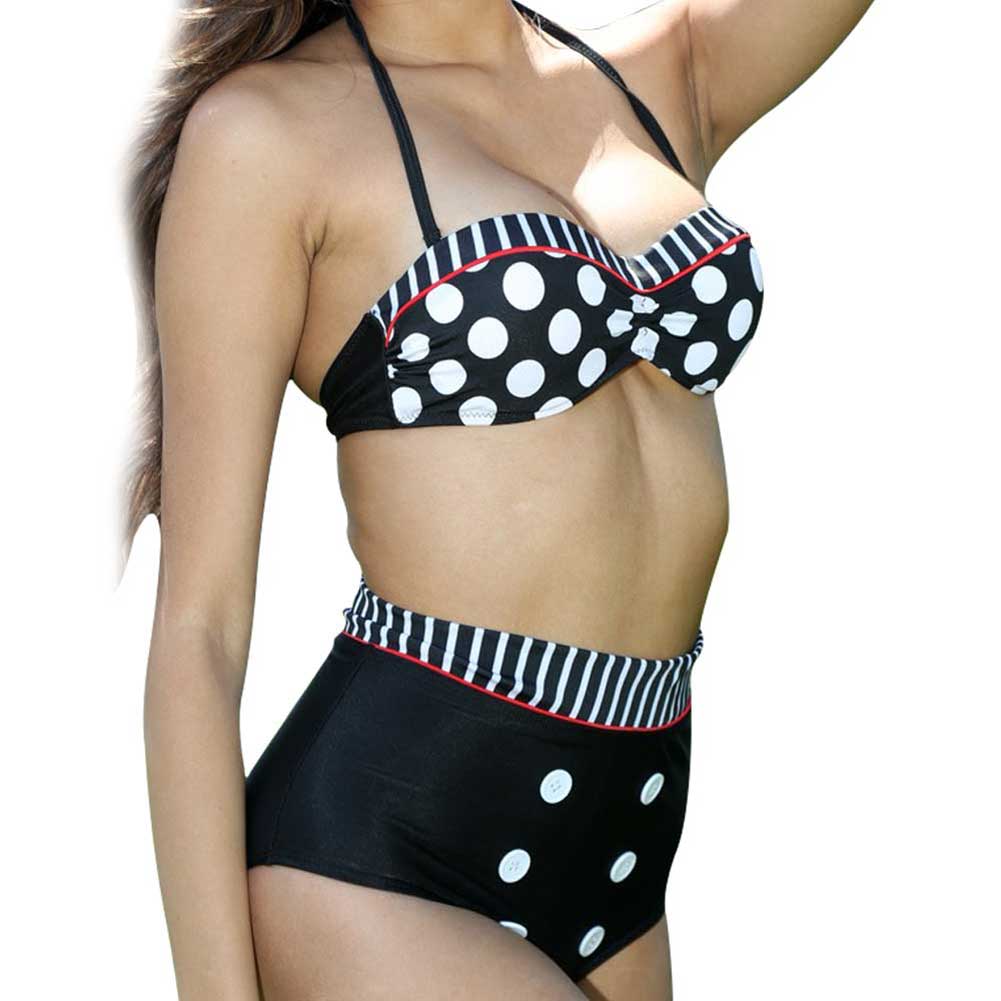Polka Dot Vintage Retro High Waist Push Up Bandeau Bikini Swimsuit