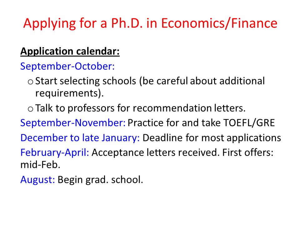 Applying for a Ph.D. Program in Economics/Finance Eren Arbatlı