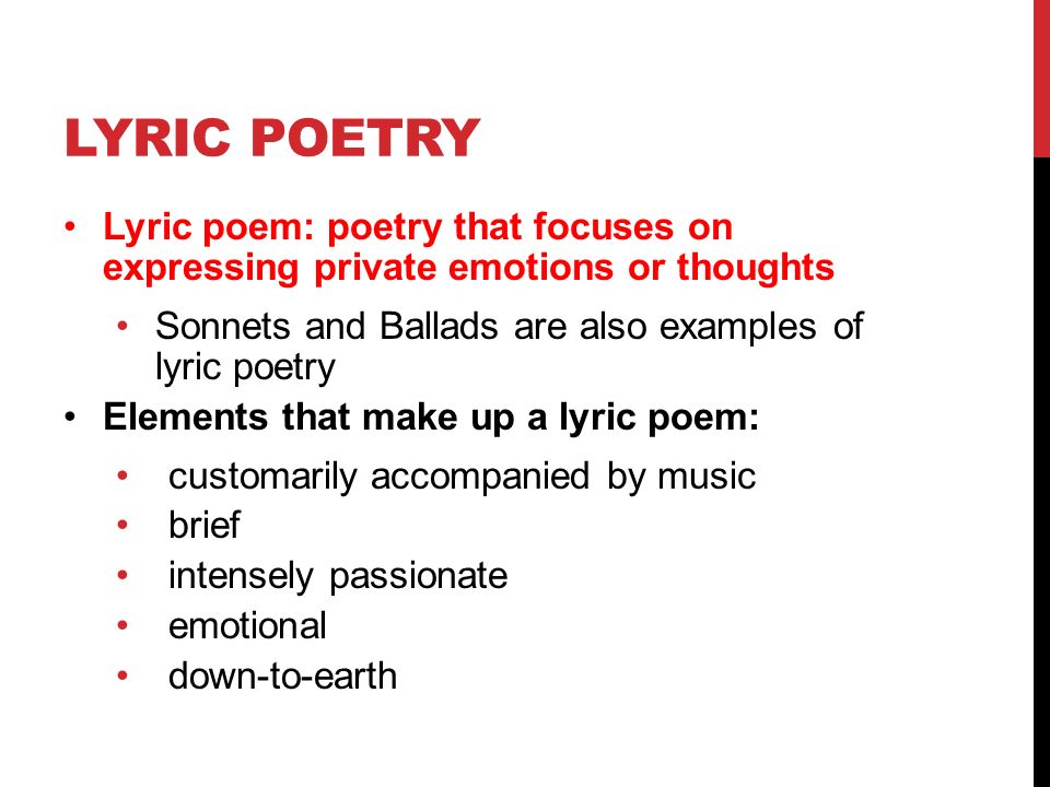 Lyric Poetry 12 Cp English Hack. Get Out Your Lyric Poem Example… If You Were Absent Or Didn't Bring One, Please Find Any Lyric Poem On The Internet Right. - Ppt Download