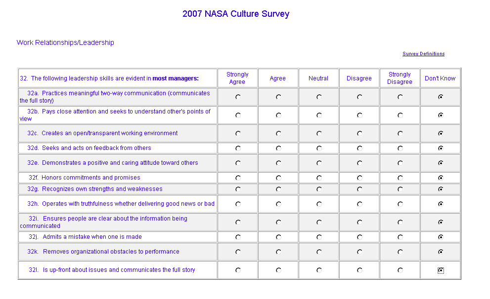 2007 NASA Culture Survey