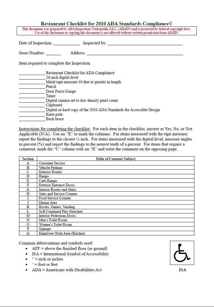 ADA Inspections Nationwide, LLC — ADA Compliancy