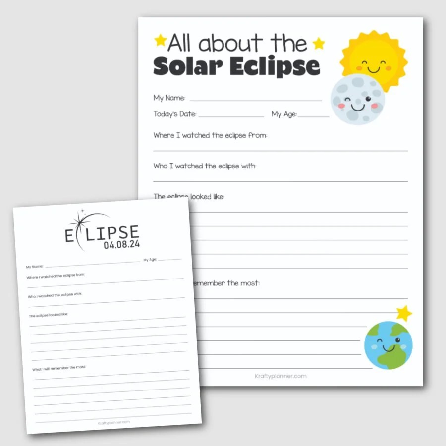 Free Printable Solar Eclipse Worksheet — Krafty Planner