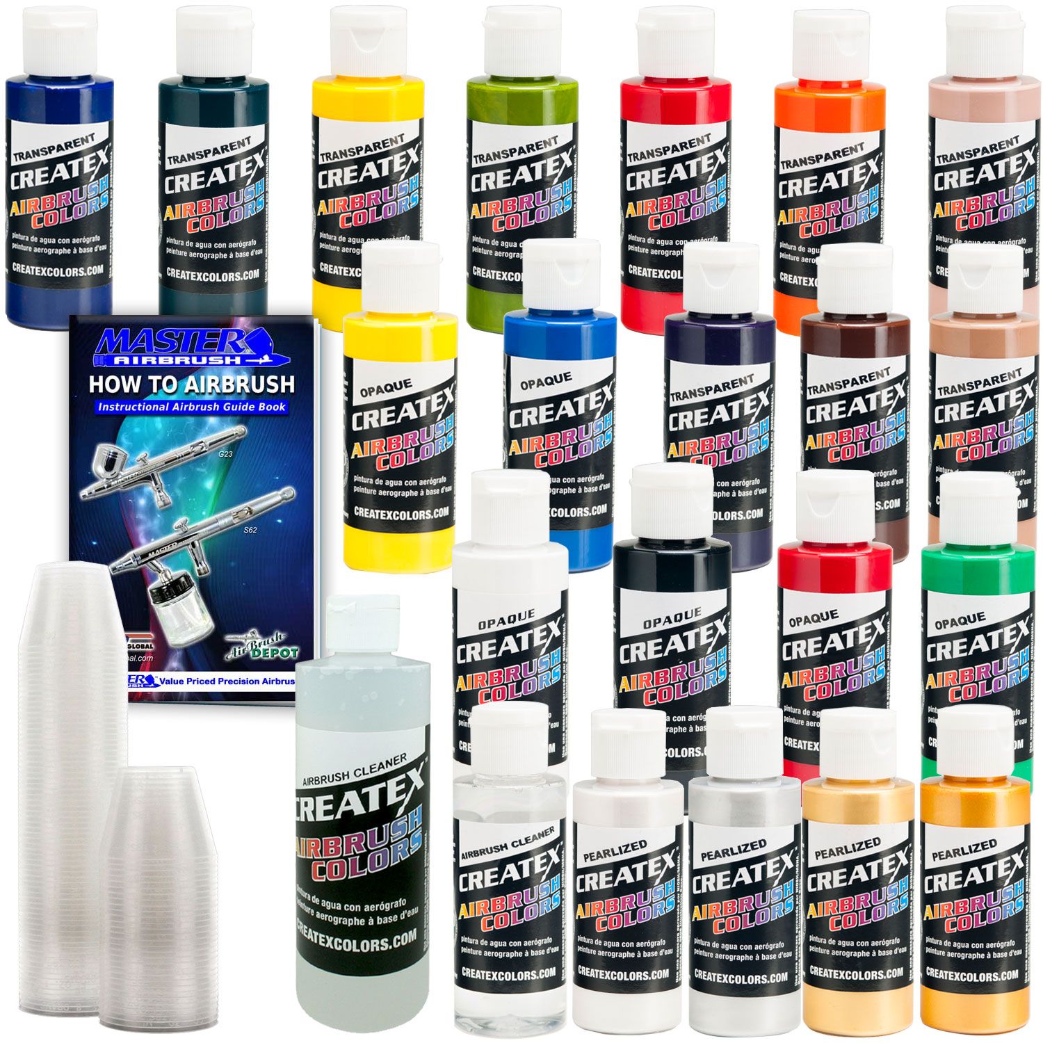 20 Createx Colors Airbrush Paint Kit, Cleaner, Mix Cups, Hobby & Art