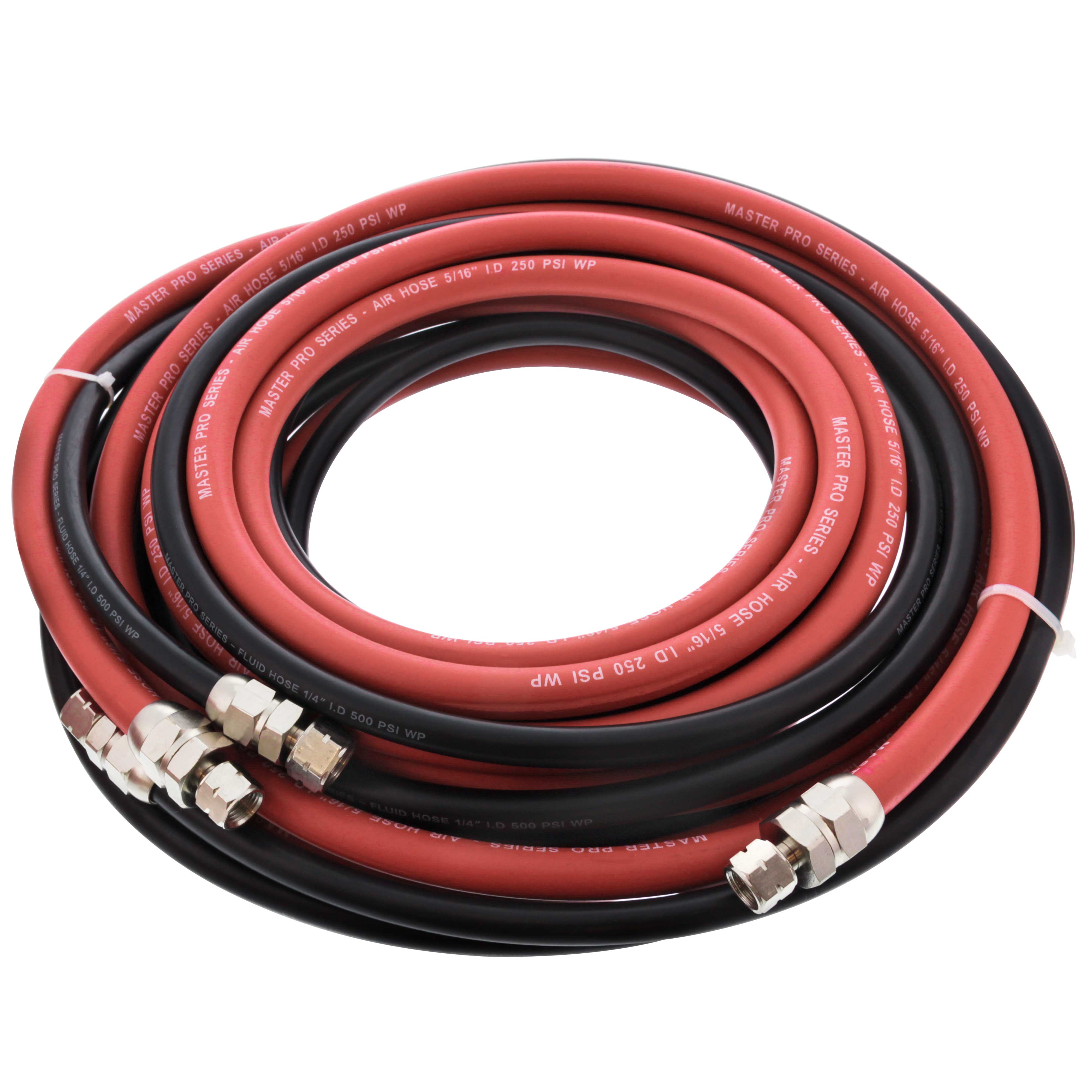 25 Foot Air and Fluid Hose Assembly Set for Spray Guns, Paint Pressure