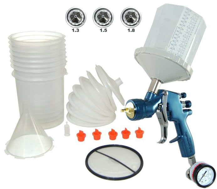 DeVILBISS FinishLine 3 HVLP SPRAY PAINT GUN & DeKUPS Cups, 3 Tips, Air Regulator eBay