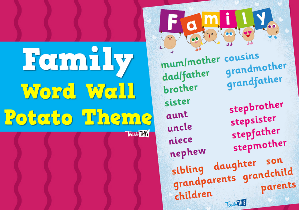 Family Word Wall Potato Theme Teacher Resources and Classroom Games