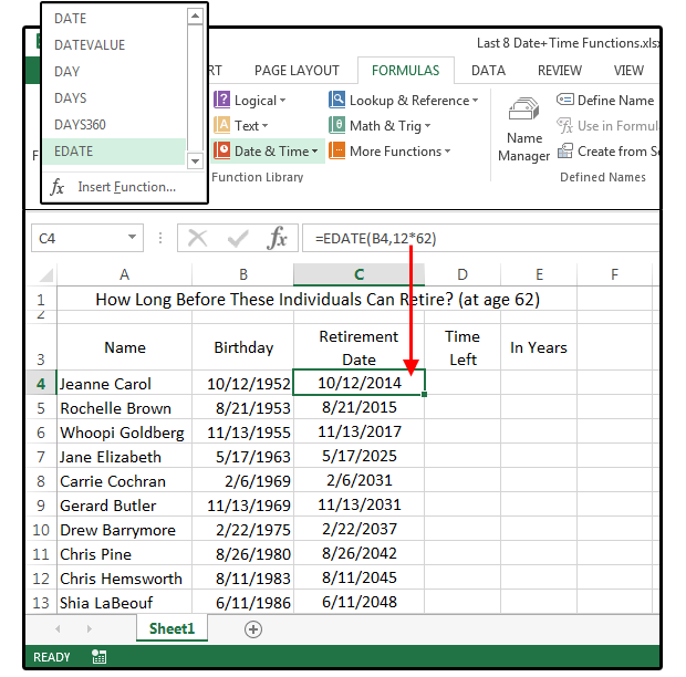 Excel Date & Time functions tutorial EDATE, YEARFRAC, EOMONTH