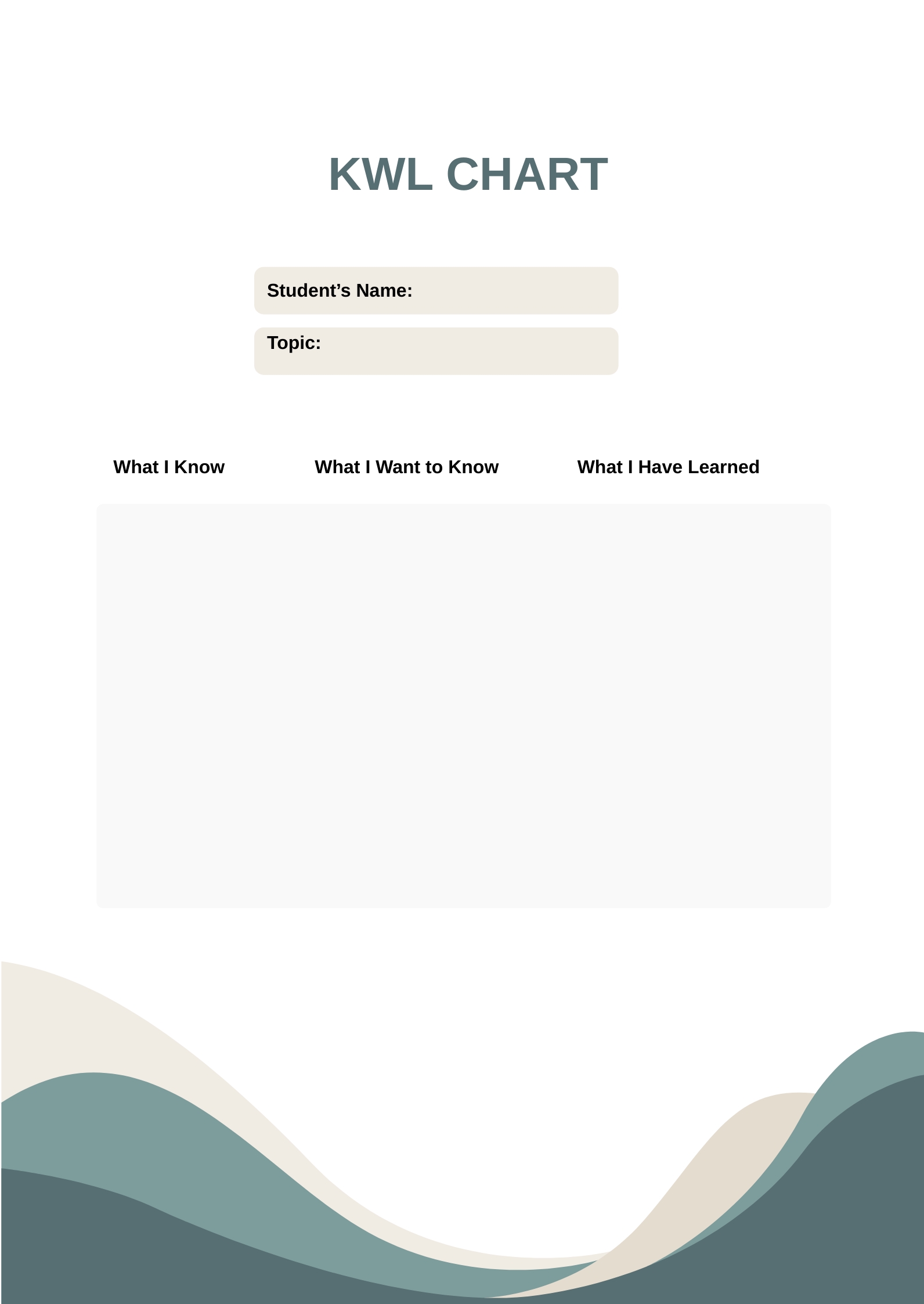 Middle School KWL Chart in PDF Download