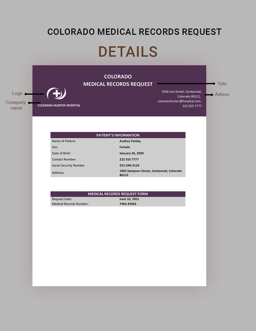 Colorado Medical Records Request Template in Word, Google Docs