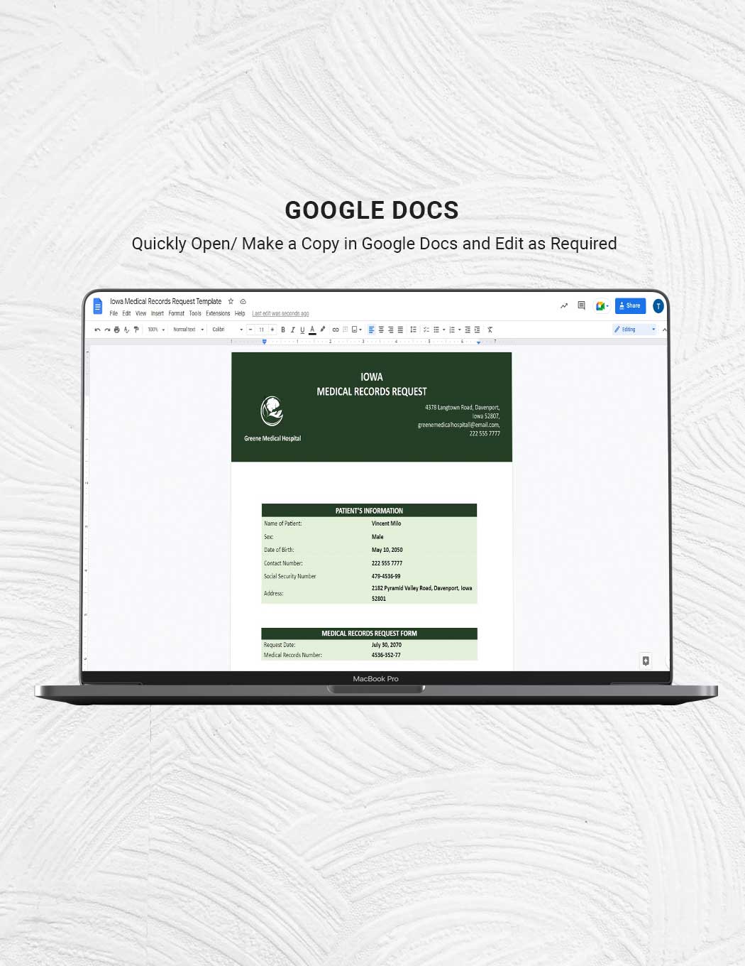 Iowa Medical Records Request Template in Word, Google Docs Download