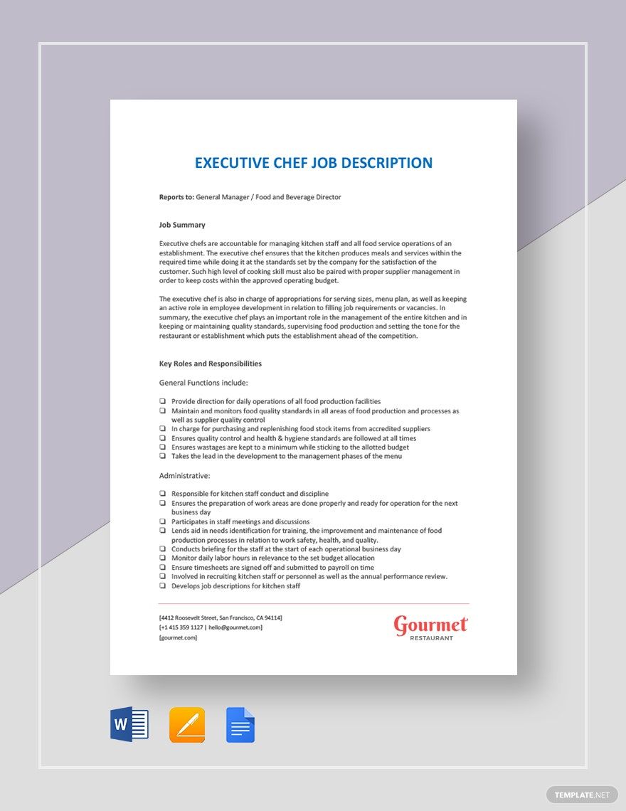 Free Hotel Executive Chef Cover Letter Template Google Docs, Word