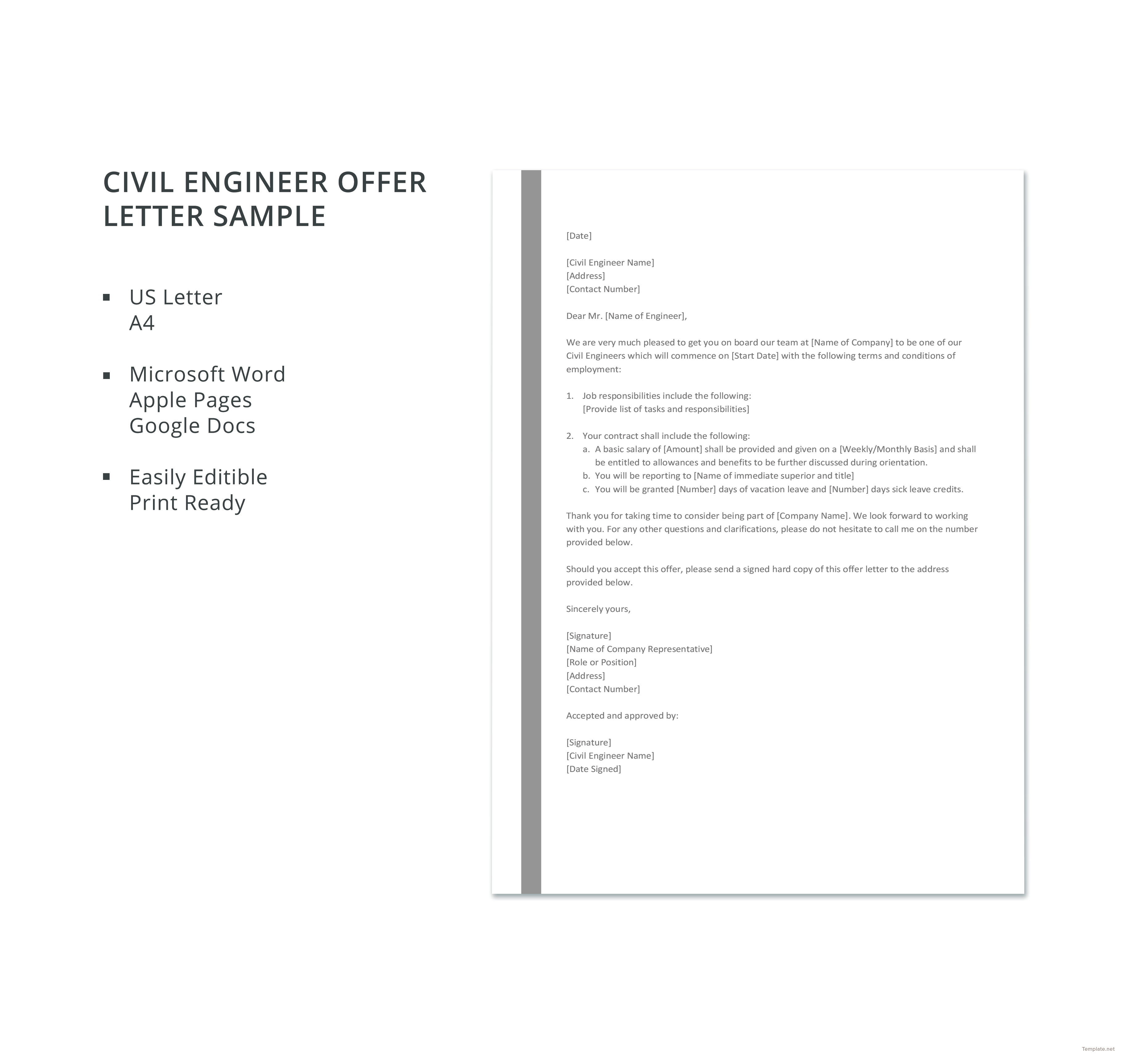 Free Sample Civil Engineer Offer Letter Template in Microsoft Word