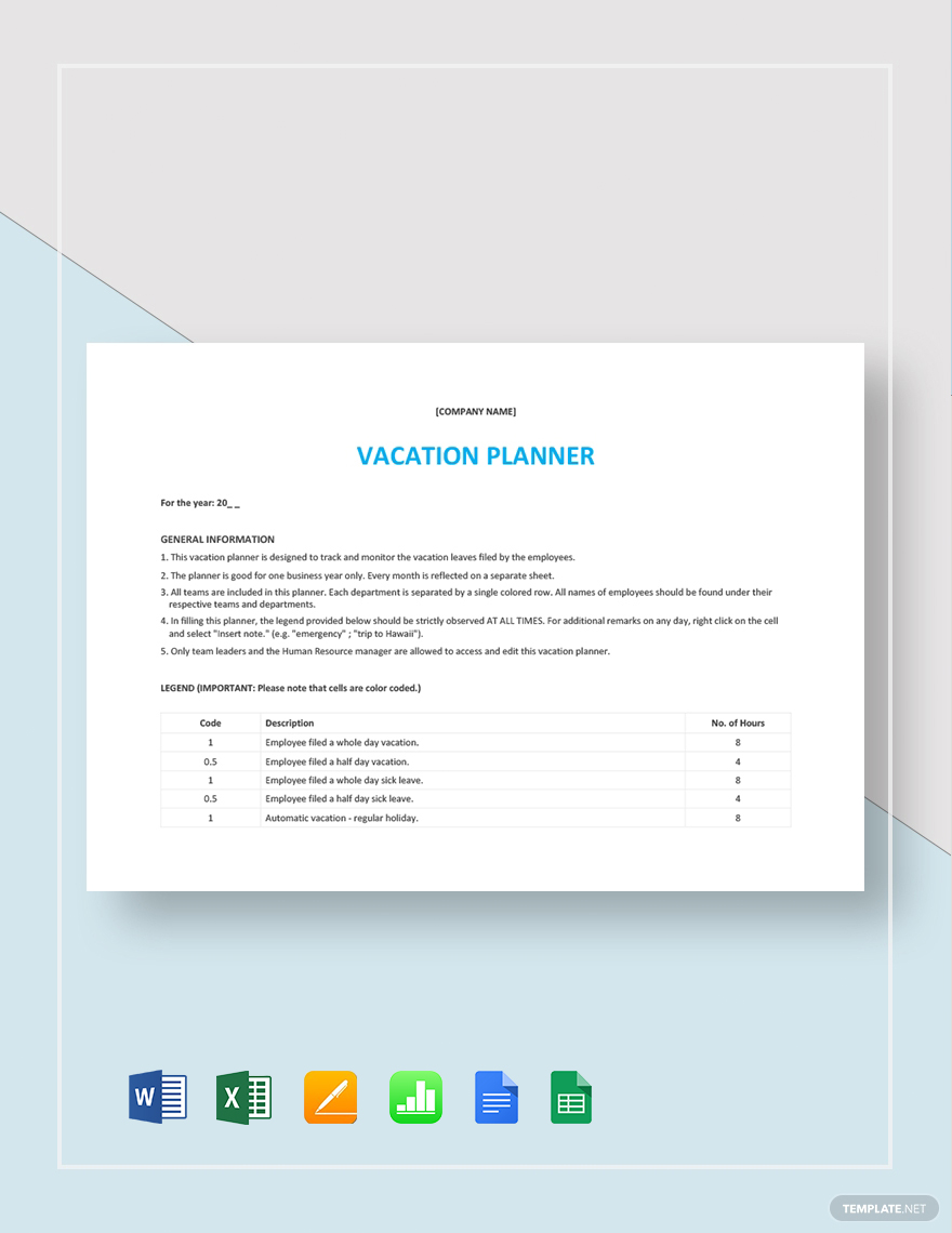 Vacation Planner Template Google Docs, Google Sheets, Word