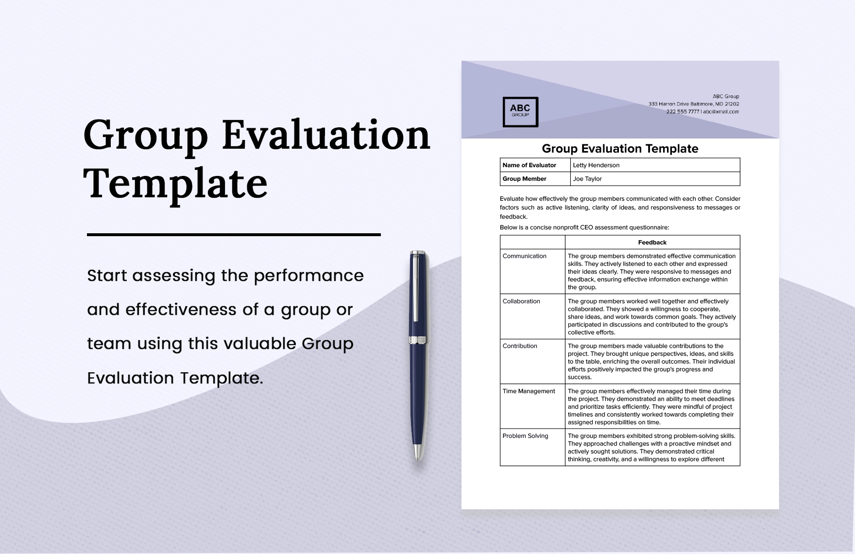 Group Evaluation Template in Word, PDF, Google Docs Download