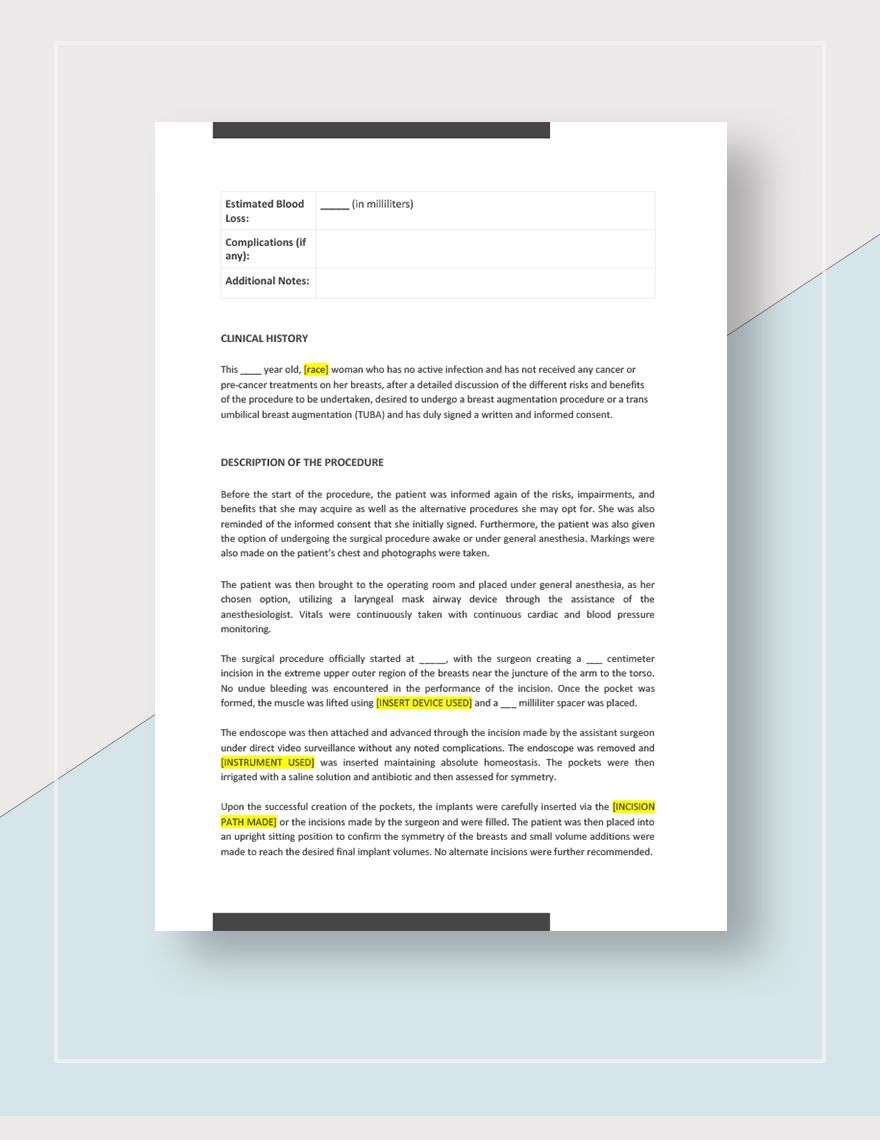 Free Operative Report Template Download in Word, Google Docs, Apple